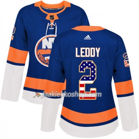 Nainen NHL New York Islanders Pelipaita Nick Leddy 2 Adidas 2017-2018 Sininen USA Flag Fashion Authentic